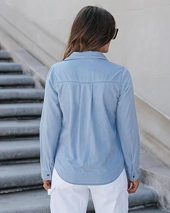 715VG66HnjL._AC_SX342_.jpg luvamia Denim Shirt Women Chambray Jean Western Shirts Long Sleeve Button Down Tops
