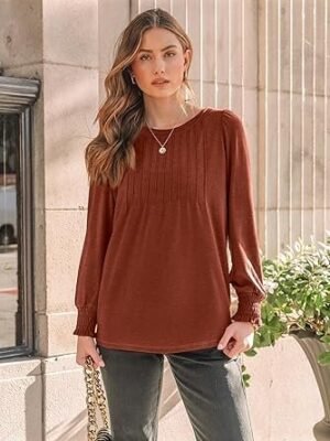 AUTOMET Long Sleeve Pleated Blouses