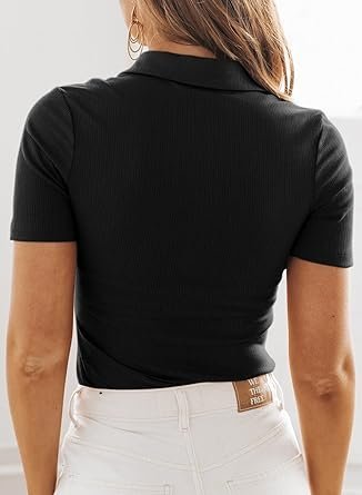 71AXVrNzlUL._AC_SY445_.jpg Dokotoo Womens Polo Shirts Short Sleeve Collared V Neck T Shirts Summer Blouses Business Casual Tops