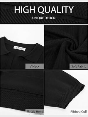 71CPHUrtBQL._AC_SX342_.jpg Kate Kasin Women Short Sleeve Polo Sweater V Neck Knitted Tops Casual Ribbed Shirt Loose Pullover Sweater