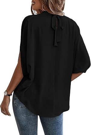 71QXIu1mAL._AC_SY445_.jpg Verdusa Women's Tie Back Dolman Sleeve Blouse Top Casual Dressy Mock Neck Going Out Tops