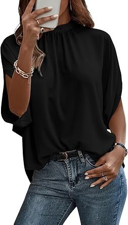 71V0F4qujRL._AC_SY445_.jpg Verdusa Women's Tie Back Dolman Sleeve Blouse Top Casual Dressy Mock Neck Going Out Tops