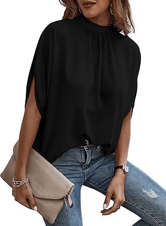 71v6Cvgj8L._AC_SY445_.jpg Verdusa Women's Tie Back Dolman Sleeve Blouse Top Casual Dressy Mock Neck Going Out Tops