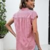81B18YqMOrL._AC_SX342_.jpg LOMON Womens Button Down Shirts Short Cap Sleeve Summer Cotton V Neck Collared Stripes Blouses Casual Plaid Tops