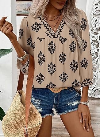 81Z-stBrOUL._AC_SY445_.jpg SHEWIN Women's Casual V Neck Floral Blouse