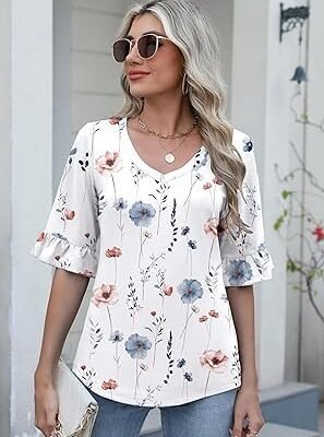 81b4GXOU01L._AC_SY445_.jpg Zeagoo Women's Casual V-Neck Blouse