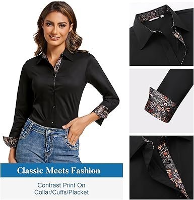 81blzRF415L._AC_SX385_.jpg WARHORSEE Womens Cotton Button Down Dress Shirt Long Sleeve Easy Care Dressy Work Tops Business Casual Blouses for Women