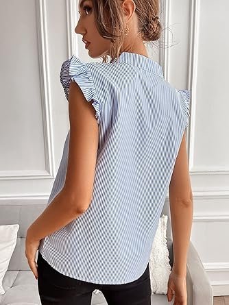 81fLCediALL._AC_SY445_.jpg Floerns Striped Ruffle Summer Blouse