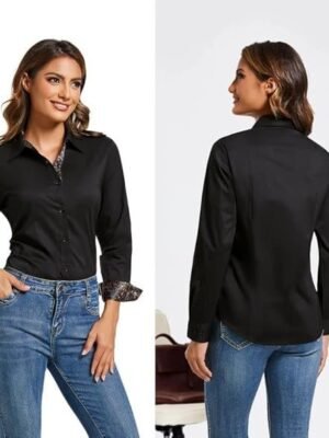 image-22.jpg WARHORSEE Womens Cotton Button Down Dress Shirt Long Sleeve Easy Care Dressy Work Tops Business Casual Blouses for Women