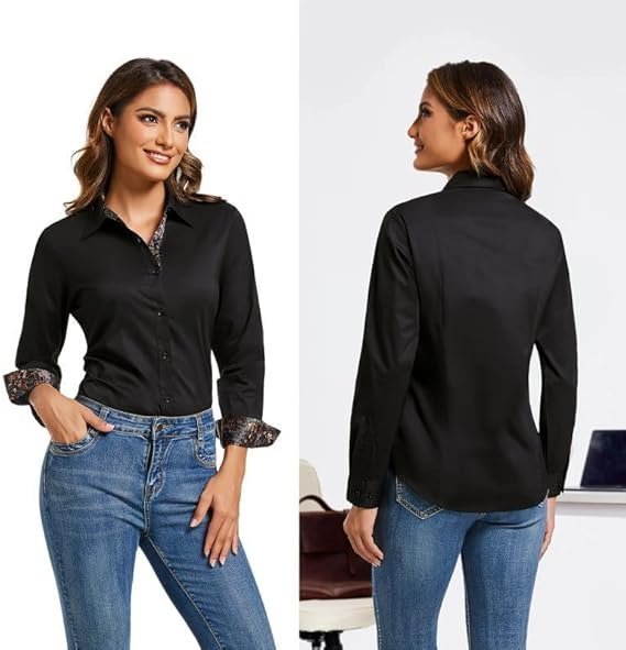 image-22.jpg WARHORSEE Womens Cotton Button Down Dress Shirt Long Sleeve Easy Care Dressy Work Tops Business Casual Blouses for Women
