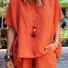 Ladies' Summer New Solid Color Linen Shorts Suit