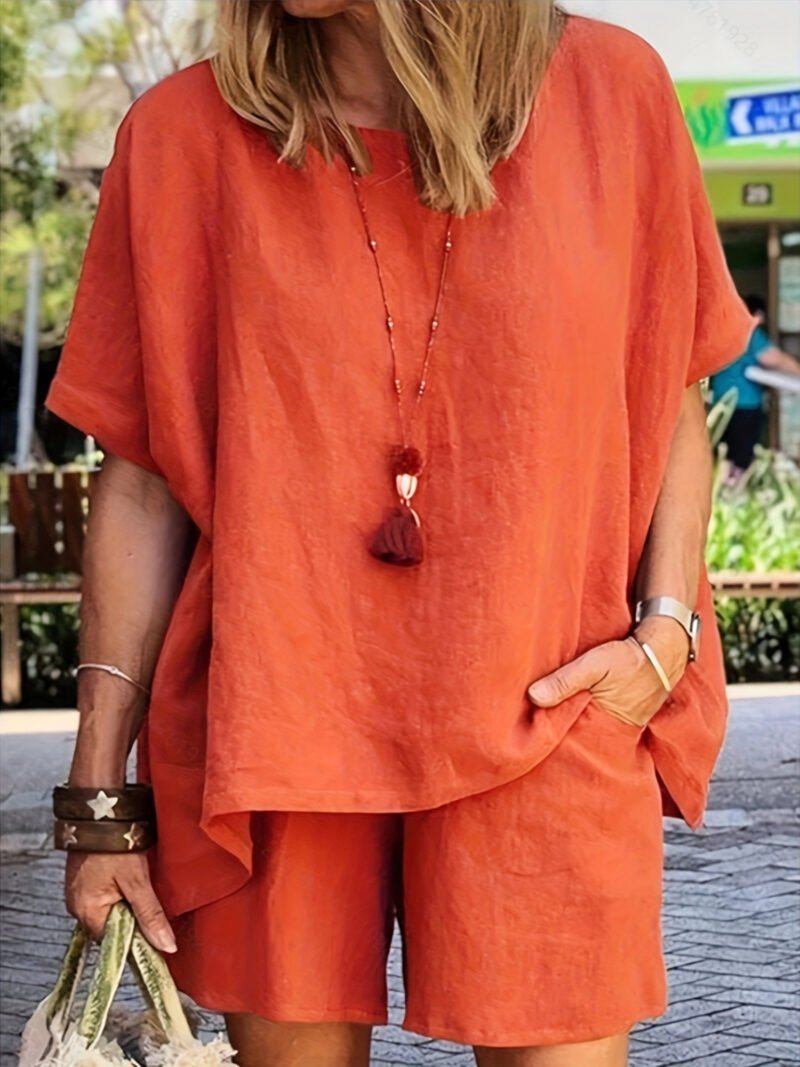 Ladies' Summer New Solid Color Linen Shorts Suit