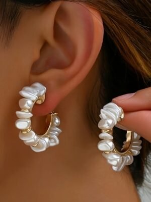 1ce8336c-6a7b-43e1-a4b8-41729fa744db.jpg Set of 2 Bohemian-Inspired Handcrafted Earrings Featuring Woven Baroque Pearls