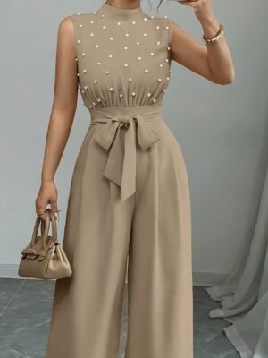 High-Neck Sleeveless Wide-Leg Jumpsuit