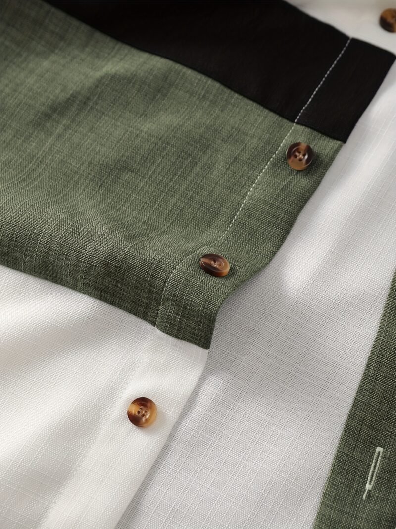 4f795ec2-5925-4cc5-850f-41d9fbd5dc6d.jpg Men's Summer Stand Collar Color Block Shirt & Drawstring Shorts 2-Piece Set – Green & White