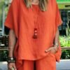 Ladies' Summer New Solid Color Linen Shorts Suit