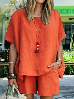 Ladies' Summer New Solid Color Linen Shorts Suit