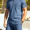 9914b393-ac5e-407a-a01f-85a441d6c77a.jpg Men's Minimalist Button-Up Short Sleeve Shirt & Shorts 2-Piece Set