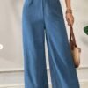 Women's Everyday Comfortable Elastic Waist Wide-Leg Pants – Navy