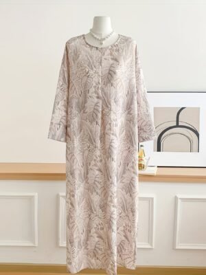 ae9e24b8-3605-4f2e-ab1d-d8796df9518f.jpg Women's Floral Print Round Neck Dress – Pale Pinkish Gray