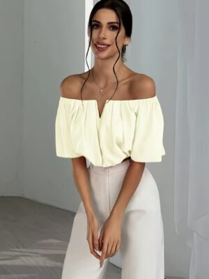 cf4ddf87-fb40-4603-8056-2bd7b39ebd5c.jpg Women's Elegant V-Neck Solid Color Short Blouse – Apricot